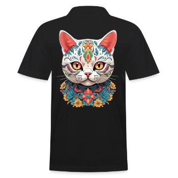 Chat Mexique Sugar Skull Streetwear Design - Polo Homme - noir - Dos - Kai (181cm)