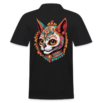 Chat Mexique Sugar Skull Dia De Muertos Design - Polo Homme - noir - Dos - Kai (181cm)