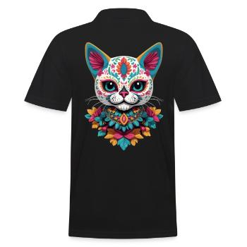Katze Ikonischer Zuckerschädel Mexikanische Feste - Männer Poloshirt - Schwarz - Hinten - Kai (181cm)
