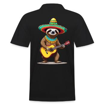 Faultier Mexikanischer Mariachi Gitarrenmusik - Männer Poloshirt - Schwarz - Hinten - Kai (181cm)