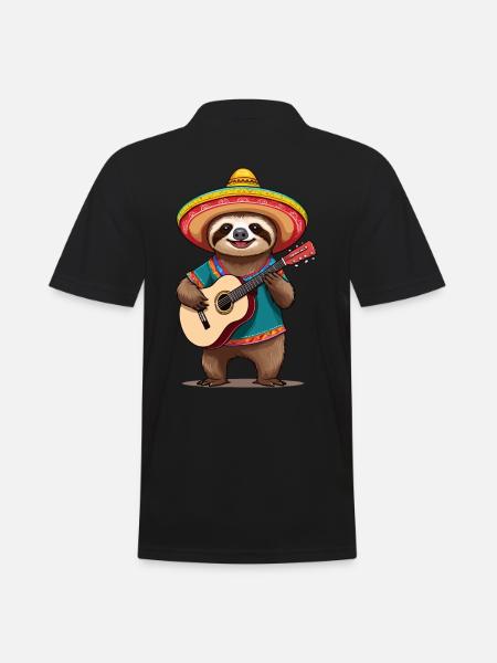 Sloth Mariachi Mexico Guitar Fiesta - Men's Polo Shirt - black