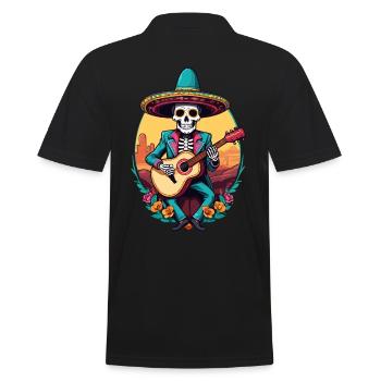 Mexican Mariachi Skeleton Guitarist Fiesta - Men's Polo Shirt - black - Back - Kai (181cm)