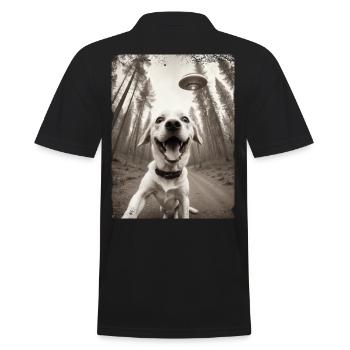 Hunde Selfie mit Außerirdischem Raumschiff - Männer Poloshirt - Schwarz - Hinten - Kai (181cm)