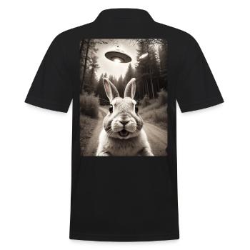 Funny Bunny Selfie Alien Spaceship - Men's Polo Shirt - black - Back - Kai (181cm)