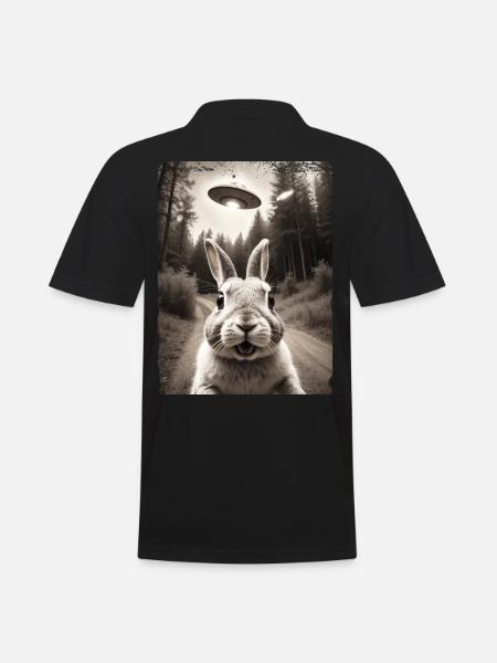 Funny Bunny Selfie Alien Spaceship - Men's Polo Shirt - black