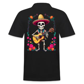 Mexican mariachi skeleton guitarist - Men's Polo Shirt - black - Back - Kai (181cm)