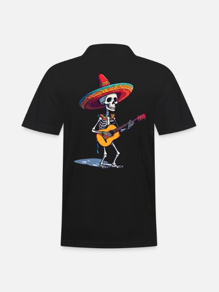 Mexican mariachi skeleton guitarist - Men's Polo Shirt - black