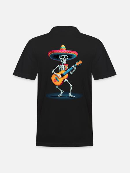 Mexican Mariachi Skeleton Guitar Music - Men's Polo Shirt - black