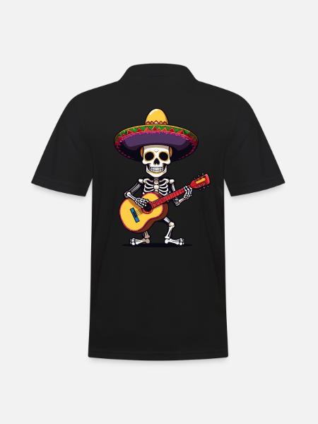 Mexican mariachi skeleton guitarist - Men's Polo Shirt - black