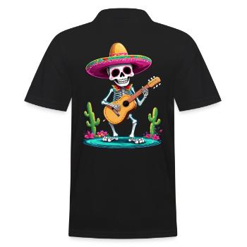 Mexican Mariachi Skeleton Guitarist Fiesta - Men's Polo Shirt - black - Back - Kai (181cm)