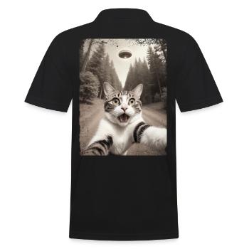 Lustiges Katzen Selfie Außerirdisches Raumschiff - Männer Poloshirt - Schwarz - Hinten - Kai (181cm)