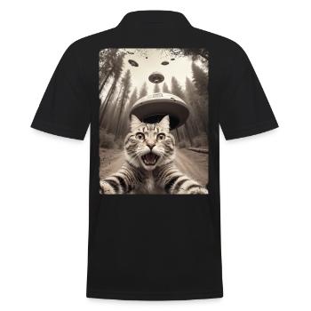 Lustiges Katzen Selfie Außerirdisches Raumschiff - Männer Poloshirt - Schwarz - Hinten - Kai (181cm)