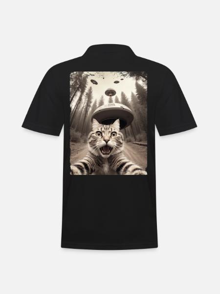 Morsom Cat Selfie Alien romskip - Poloskjorte for menn - svart