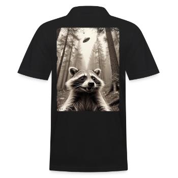 Lustiges Waschbär Selfie Außerirdisches Raumschiff - Männer Poloshirt - Schwarz - Hinten - Kai (181cm)