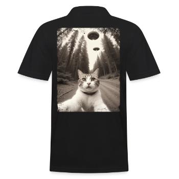 Katzen Selfie Mit Außerirdischem Raumschiff - Männer Poloshirt - Schwarz - Hinten - Kai (181cm)
