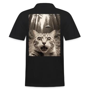 Lustiges Katzen Selfie Außerirdisches Raumschiff - Männer Poloshirt - Schwarz - Hinten - Kai (181cm)