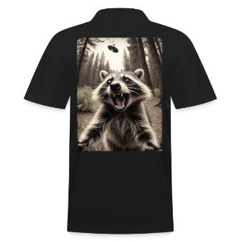 Lustiges Waschbär Selfie Außerirdisches Raumschiff - Männer Poloshirt - Schwarz - Hinten - Kai (181cm)