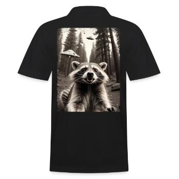 Waschbär Selfie Außerirdisches Raumschiff - Männer Poloshirt - Schwarz - Hinten - Kai (181cm)