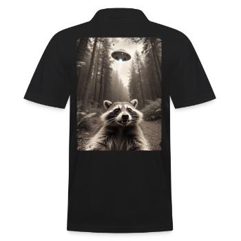 Lustiges Waschbär Selfie Außerirdisches Raumschiff - Männer Poloshirt - Schwarz - Hinten - Kai (181cm)