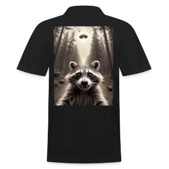 Lustiges Waschbär Selfie Außerirdisches Raumschiff - Männer Poloshirt - Schwarz - Hinten - Kai (181cm)