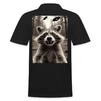 Lustiges Waschbär Selfie Außerirdisches Raumschiff - Männer Poloshirt - Schwarz - Hinten - Kai (181cm)