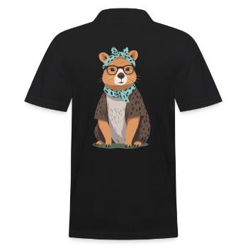 Drôle Capybara Maman Design Capybara Maman - Polo Homme - noir - Dos - Kai (181cm)