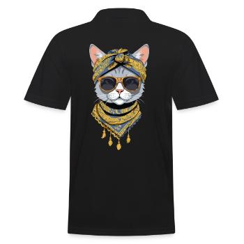 Cute Cat Mom Cat Lover Mom Style - Men's Polo Shirt - black - Back - Kai (181cm)
