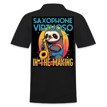 Lustiges Saxophon Faultier Jazz Musik Design - Männer Poloshirt - Schwarz - Hinten - Kai (181cm)