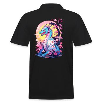 Vintage Vaporwave Style Japanese Dragon Design - Men's Polo Shirt - black - Back - Kai (181cm)