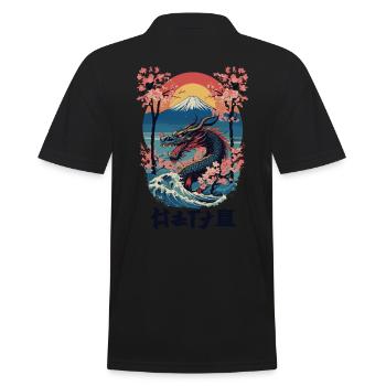 Vintage Vaporwave Stil Japanischer Drache Kunst - Männer Poloshirt - Schwarz - Hinten - Kai (181cm)