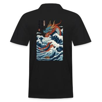 Vintage Ukiyo-E Style Japanese Dragon Art - Men's Polo Shirt - black - Back - Kai (181cm)
