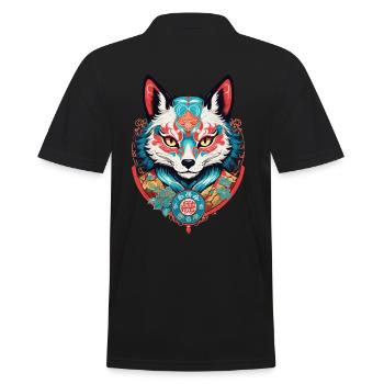 Masque Kitsune Japonais Anime Kawaii Renard Fantôme - Polo Homme - noir - Dos - Kai (181cm)