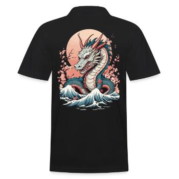 Dragon Anime Fan Japanese Vintage Style - Men's Polo Shirt - black - Back - Kai (181cm)