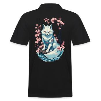 Weißer Kitsune Fuchs Japanische Kirschblüten - Männer Poloshirt - Schwarz - Hinten - Kai (181cm)