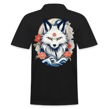 Weißer Kitsune Fuchs Japanische Kirschblüten - Männer Poloshirt - Schwarz - Hinten - Kai (181cm)