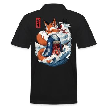 Ukiyo-E Samurai Fox Japanese Kitsune Mask - Men's Polo Shirt - black - Back - Kai (181cm)