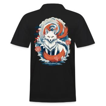 Ukiyo-E Kunst Stil Japanische Kitsune Fuchs - Männer Poloshirt - Schwarz - Hinten - Kai (181cm)