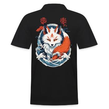 Japanese Kitsune Mask Anime Kawaii Fox Ghost - Men's Polo Shirt - black - Back - Kai (181cm)