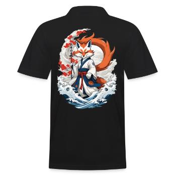 Ukiyo-E Style artistique japonais Kitsune Renard - Polo Homme - noir - Dos - Kai (181cm)