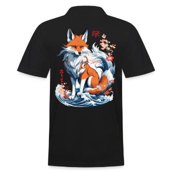Ukiyo-E Kunst Stil Japanische Kitsune Fuchs - Männer Poloshirt - Schwarz - Hinten - Kai (181cm)