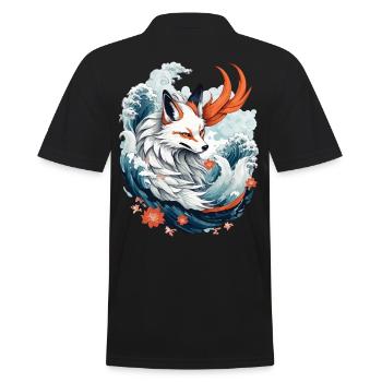 Japanese Kitsune Fox Anime Kawaii Fox Ghost - Men's Polo Shirt - black - Back - Kai (181cm)