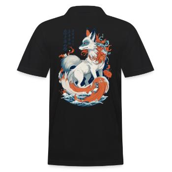 Vintage Ukiyo-E Kunst Japanische Kitsune Fuchs - Männer Poloshirt - Schwarz - Hinten - Kai (181cm)