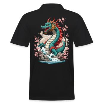 Vintage Cherry Blossoms Vaporwave Japanese Kites - Men's Polo Shirt - black - Back - Kai (181cm)