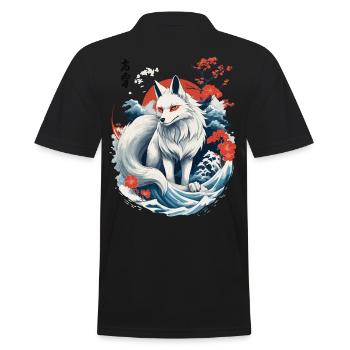 Masque Kitsune japonais Ukiyo-E Renard blanc - Polo Homme - noir - Dos - Kai (181cm)