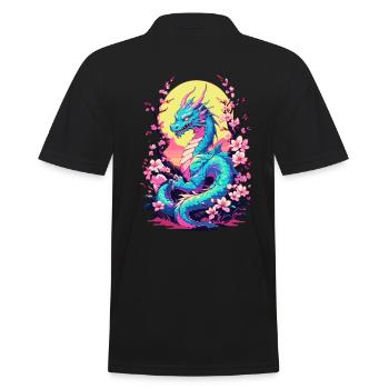Vintage Vaporwave Style Japanese Dragon - Men's Polo Shirt - black - Back - Kai (181cm)