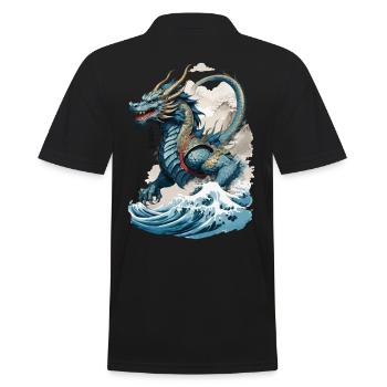 Vintage Ukiyo-E Kunst Japanischer Drache Design - Männer Poloshirt - Schwarz - Hinten - Kai (181cm)