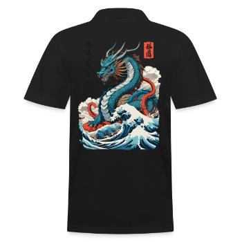 Vintage Ukiyo-E Kunst Japanischer Drache Design - Männer Poloshirt - Schwarz - Hinten - Kai (181cm)
