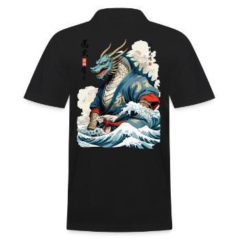 Vintage Samouraï Dragon Anime Japon Art - Polo Homme - noir - Dos - Kai (181cm)