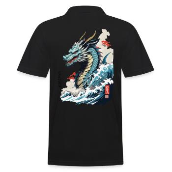 Vintage Ukiyo-E Kunst Japanischer Drache mit Kanji - Männer Poloshirt - Schwarz - Hinten - Kai (181cm)