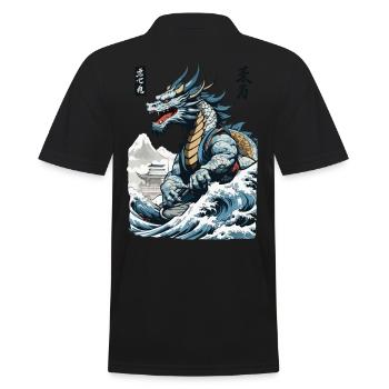 Dragon Anime Japanese Vintage Cherry Blossoms - Men's Polo Shirt - black - Back - Kai (181cm)